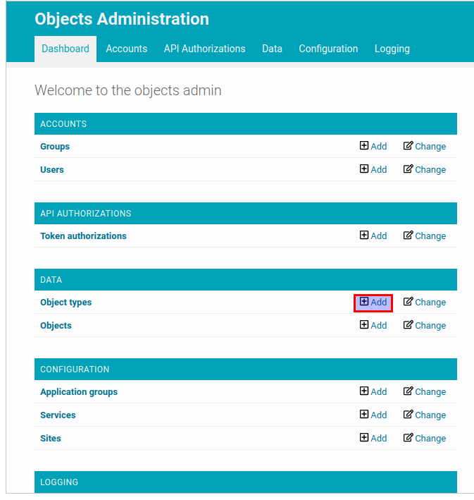 Click on the "add" button for "Object type"