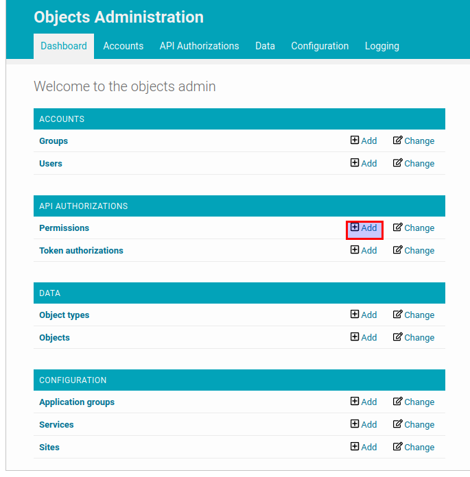 Click on the "add" button for "Permission"