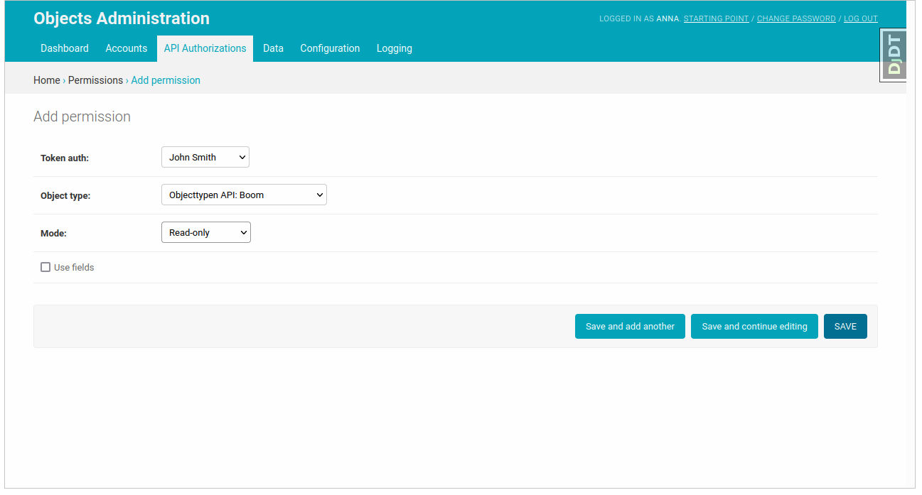 Fill in the form and click on "save" button