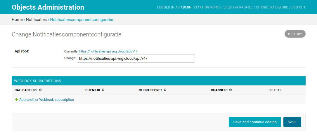 Fill in the correct API root and click on the "save" button