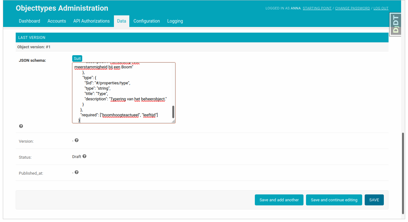 Fill in JSON schema and save.